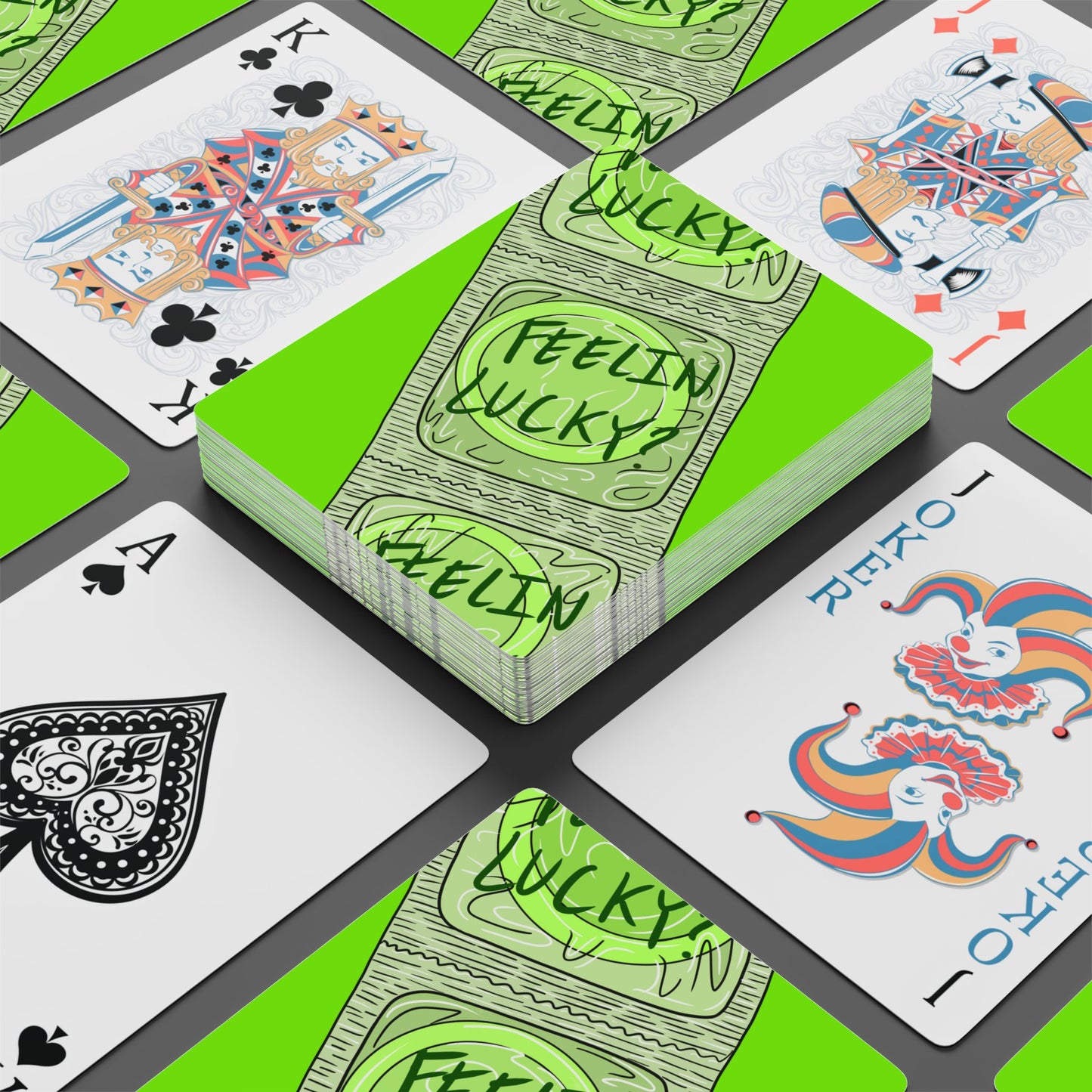 Feelin' Lucky Poker Playing Cards — Neon Green Novelty Deck