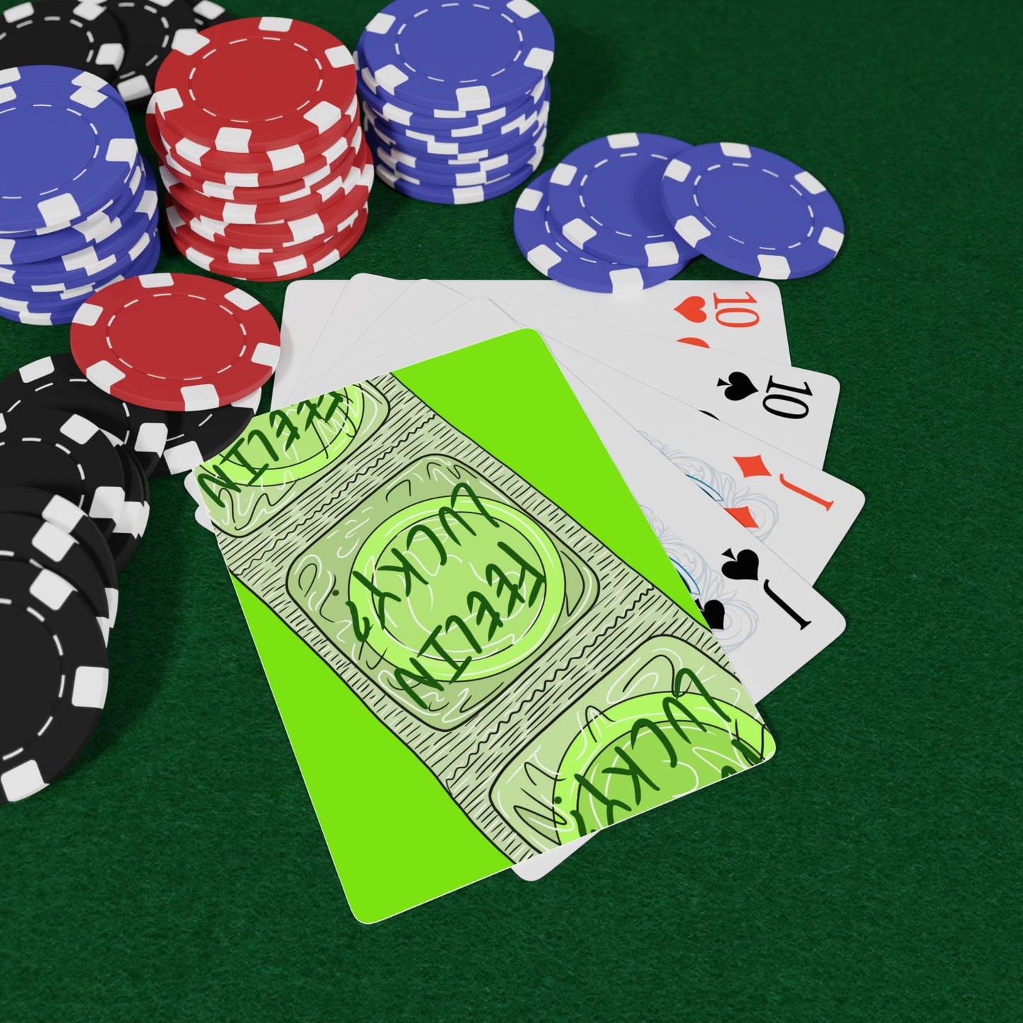 Feelin' Lucky Poker Playing Cards — Neon Green Novelty Deck