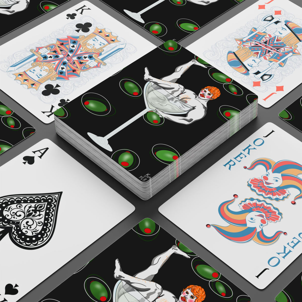 Vintage Martini Pin-Up Poker Playing Cards — Retro Cocktail Casino Deck