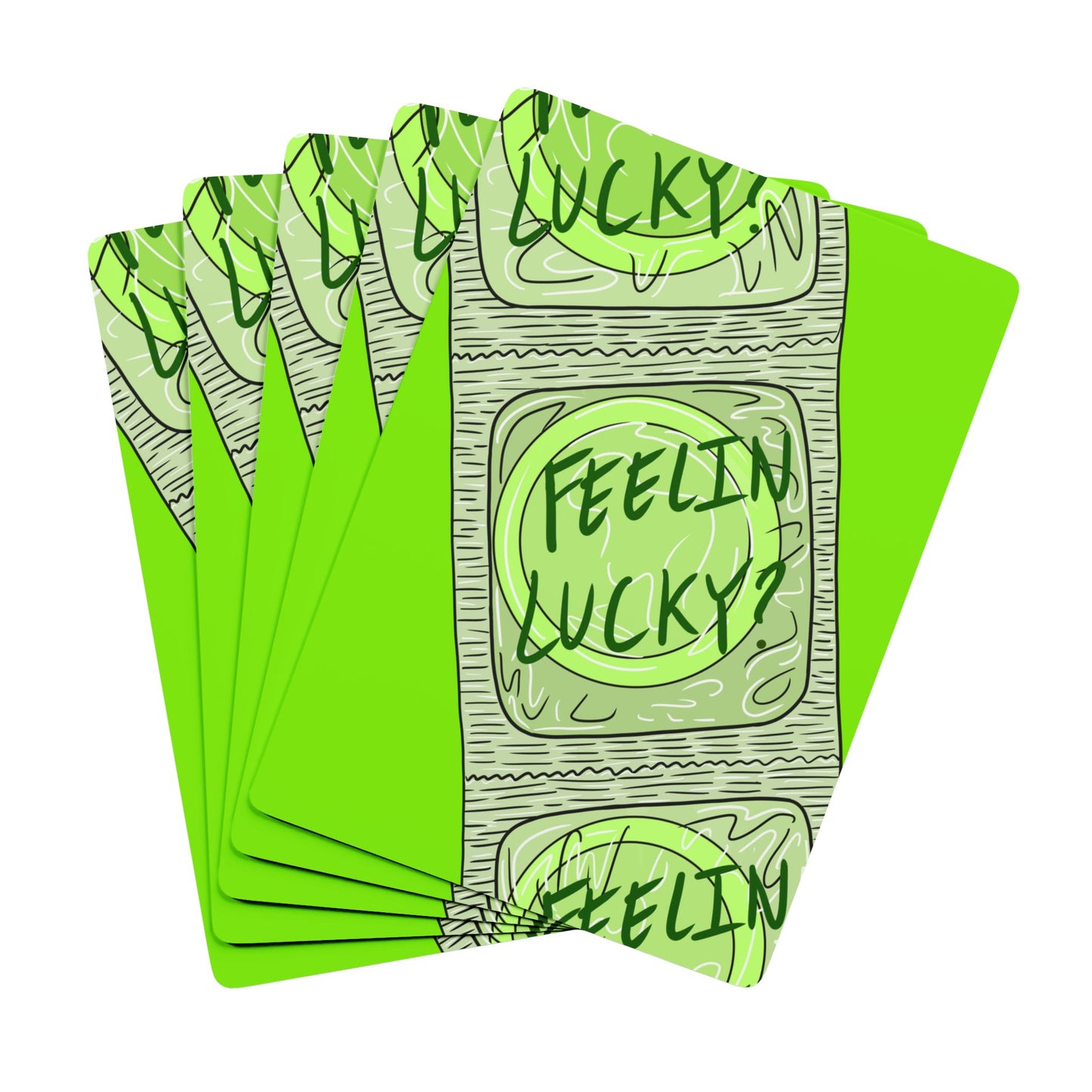 Feelin' Lucky Poker Playing Cards — Neon Green Novelty Deck