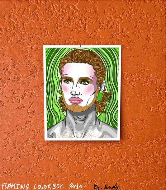 Emerald eyes, Art print. pink lips, Men of makeup